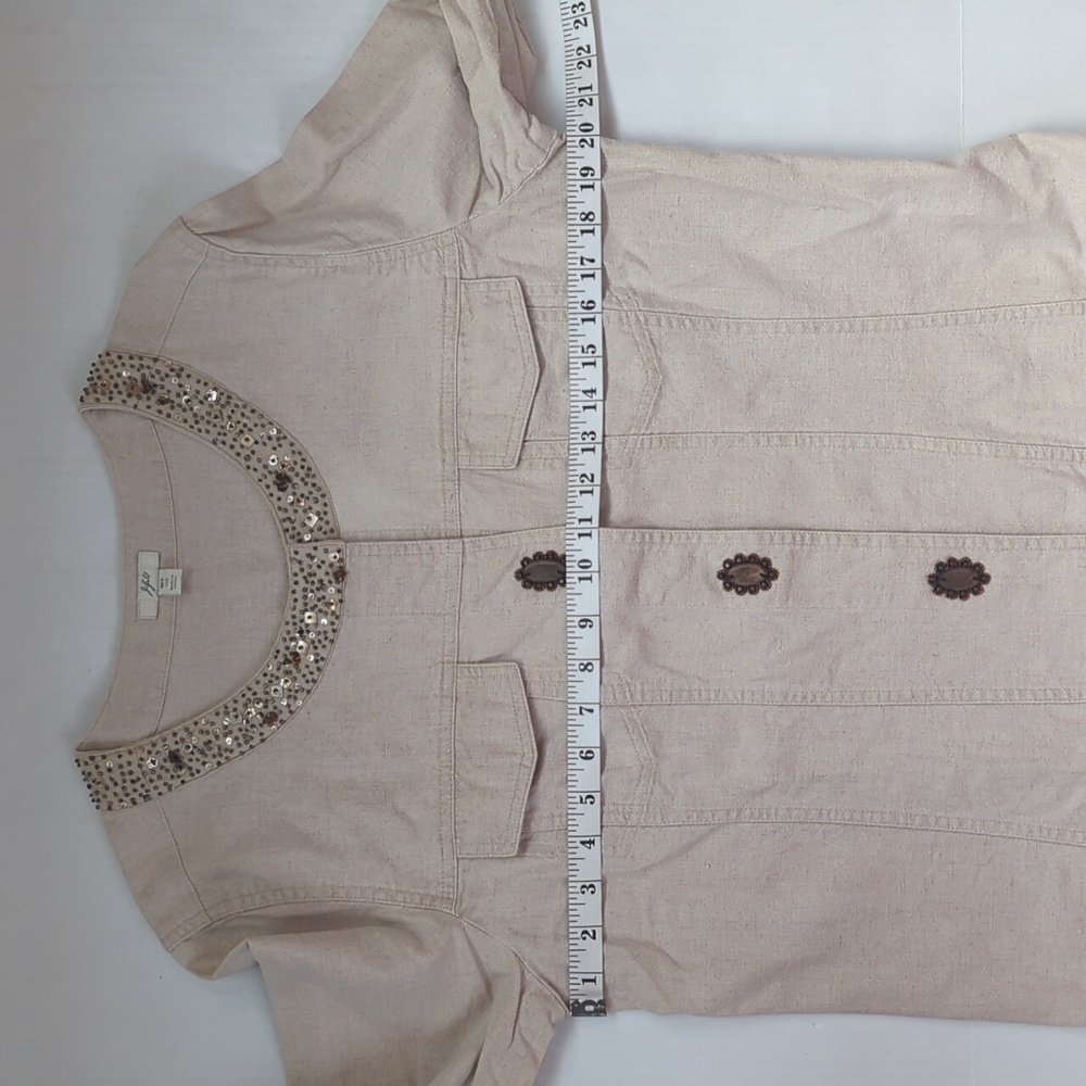J.Jill Linen Sequin Snap Front Blazer Jacket MT Khaki Tan - Picture 12 of 16